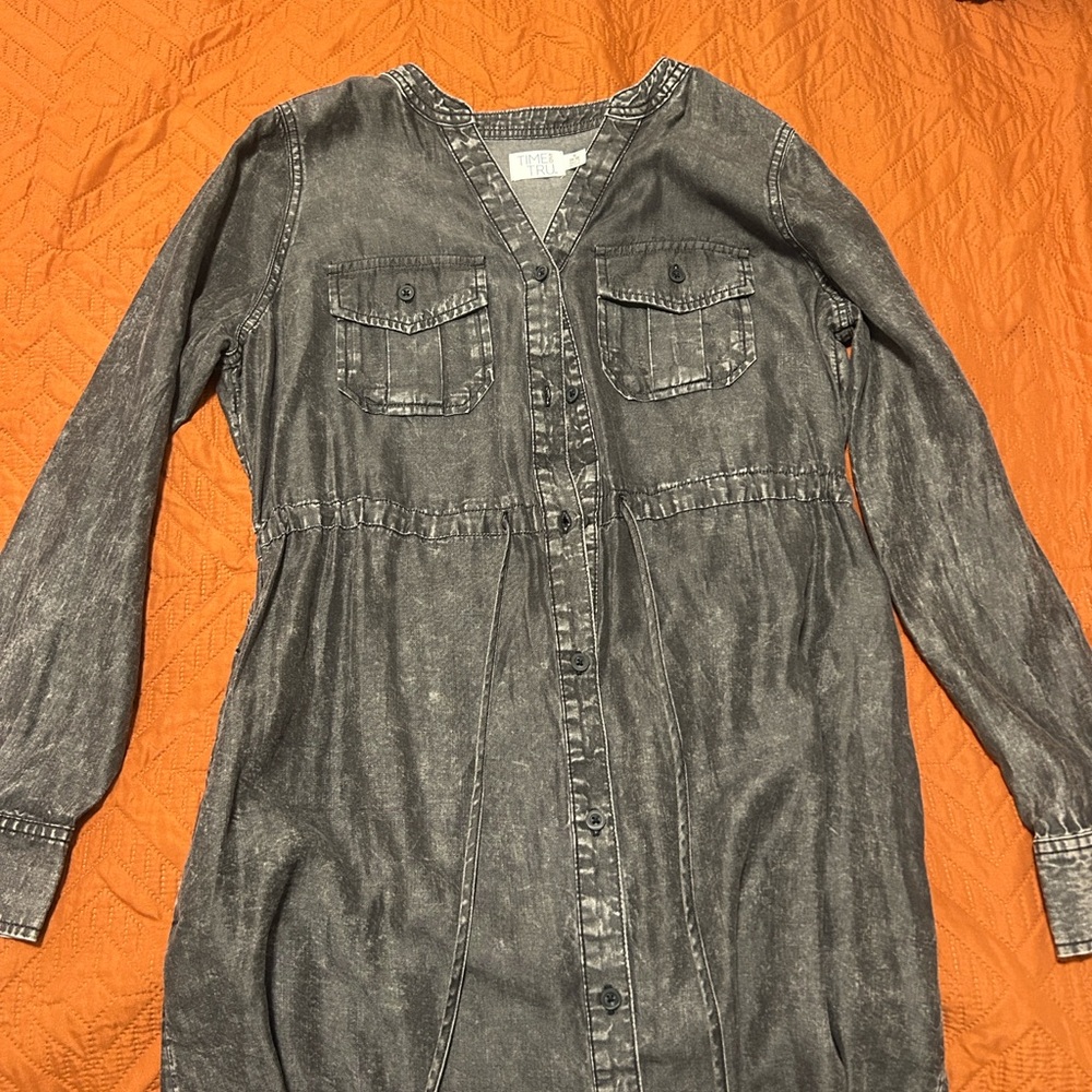 Time and Tru Charcoal Button-Up Dress